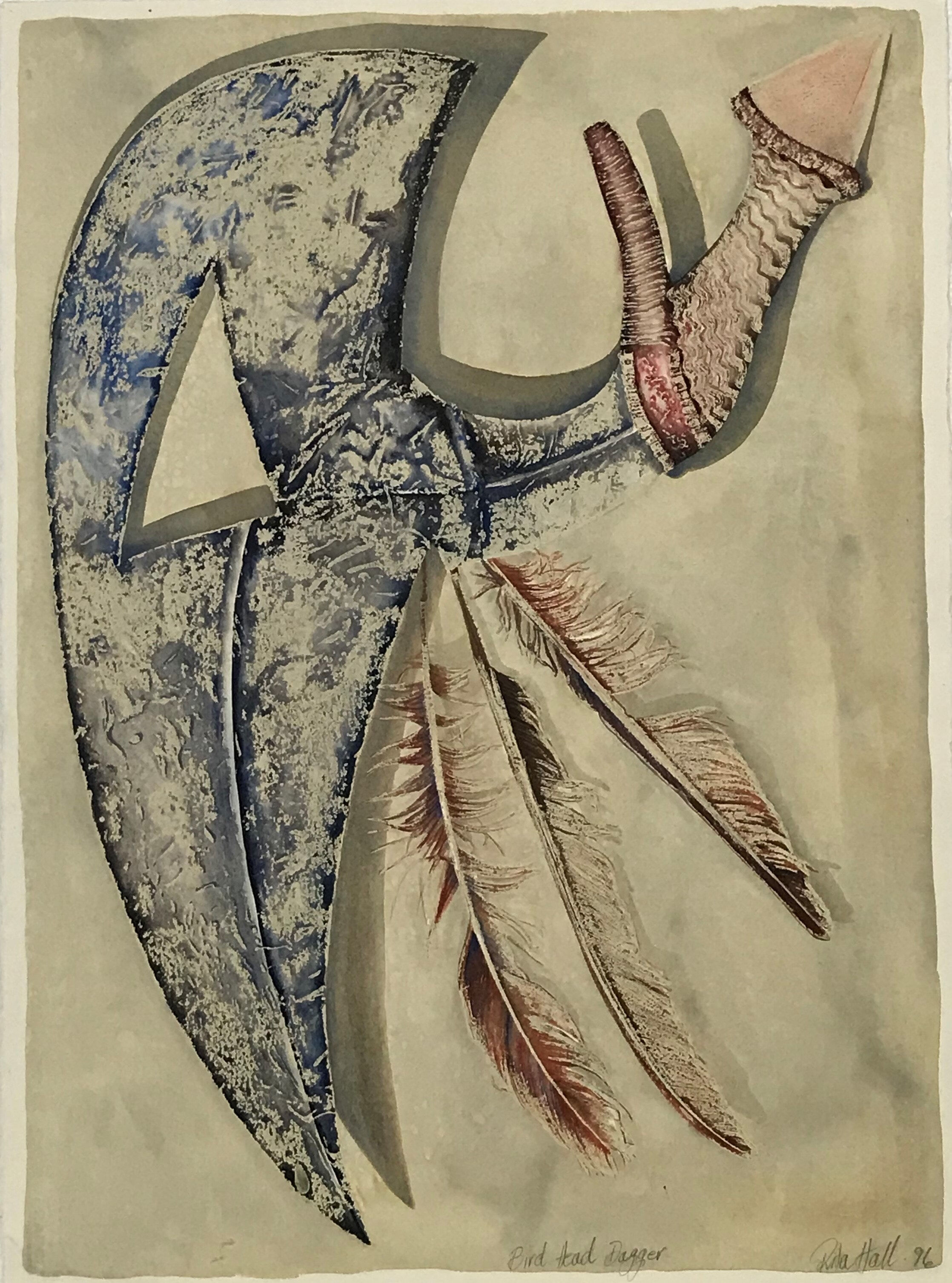 Birds Head Dagger 1996 collograph and watercolour 76 x 56cm