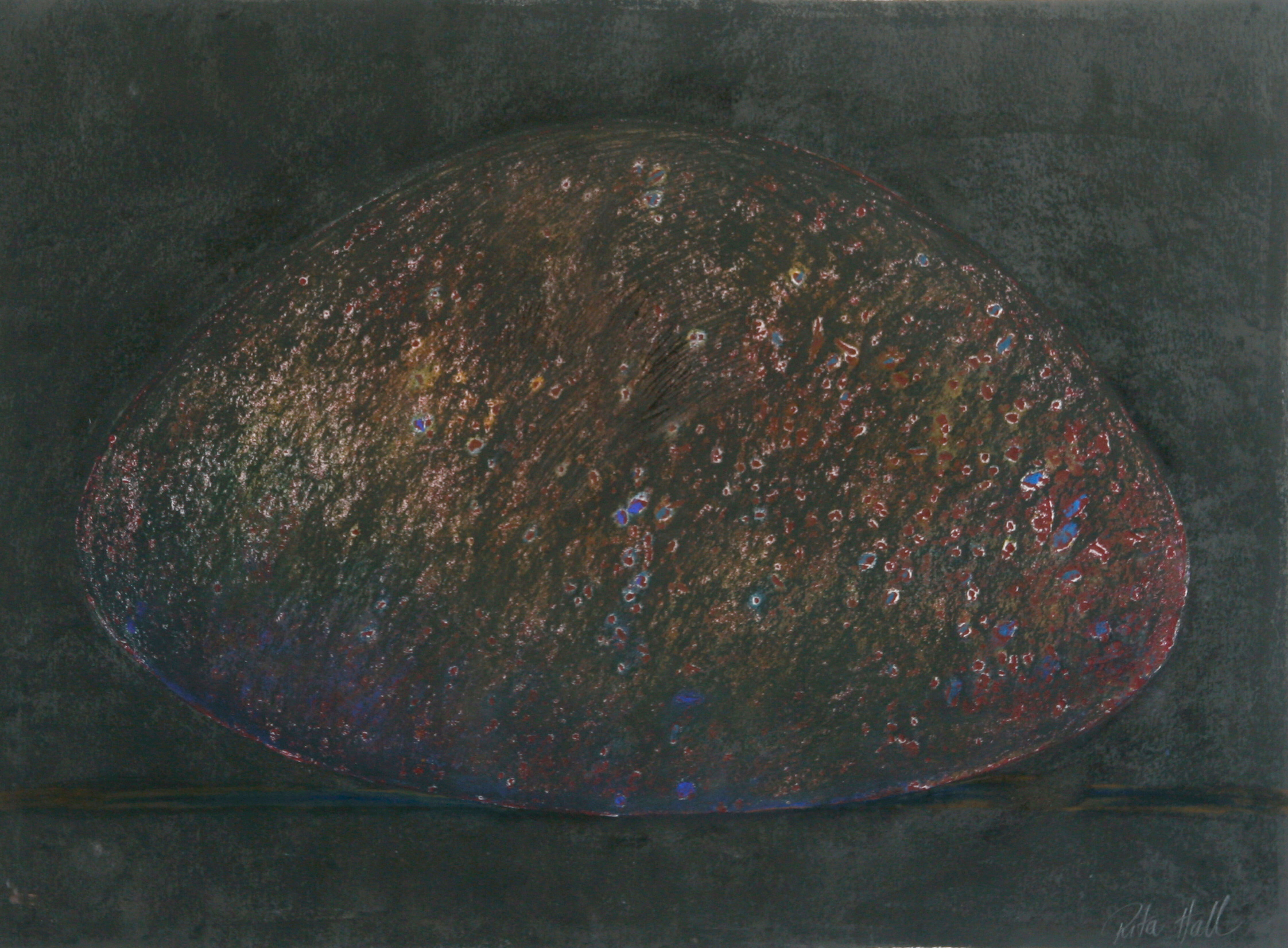 The Round Stone II 1990 Collograph and pastel 56x76cm