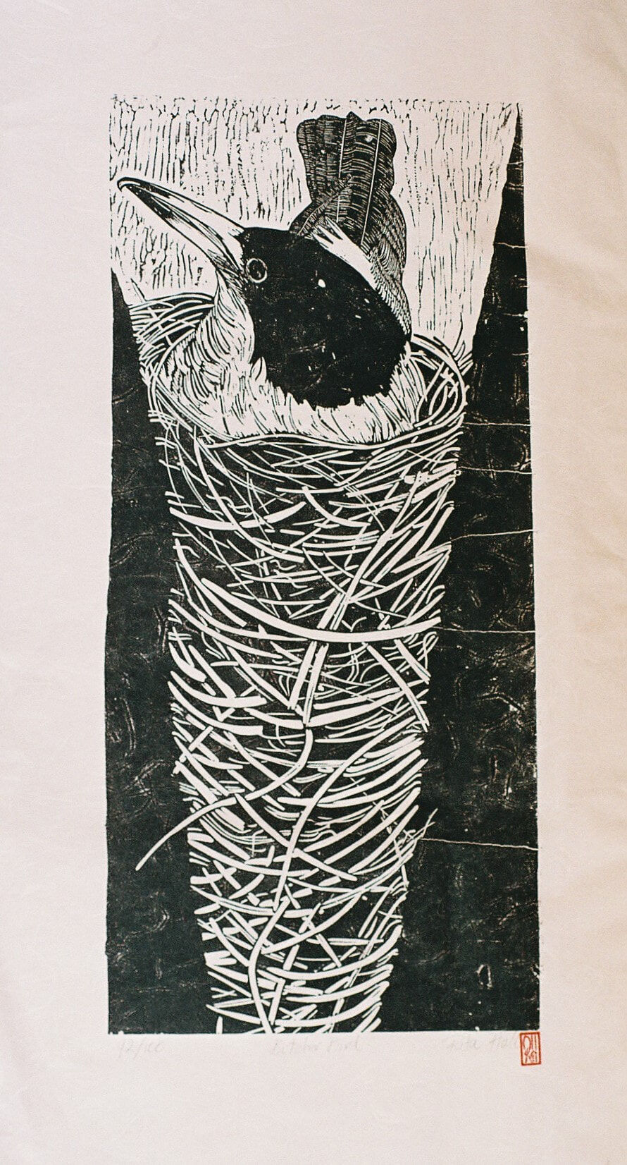 Butcherbird 1989 Lino Cut 100 x 50cm