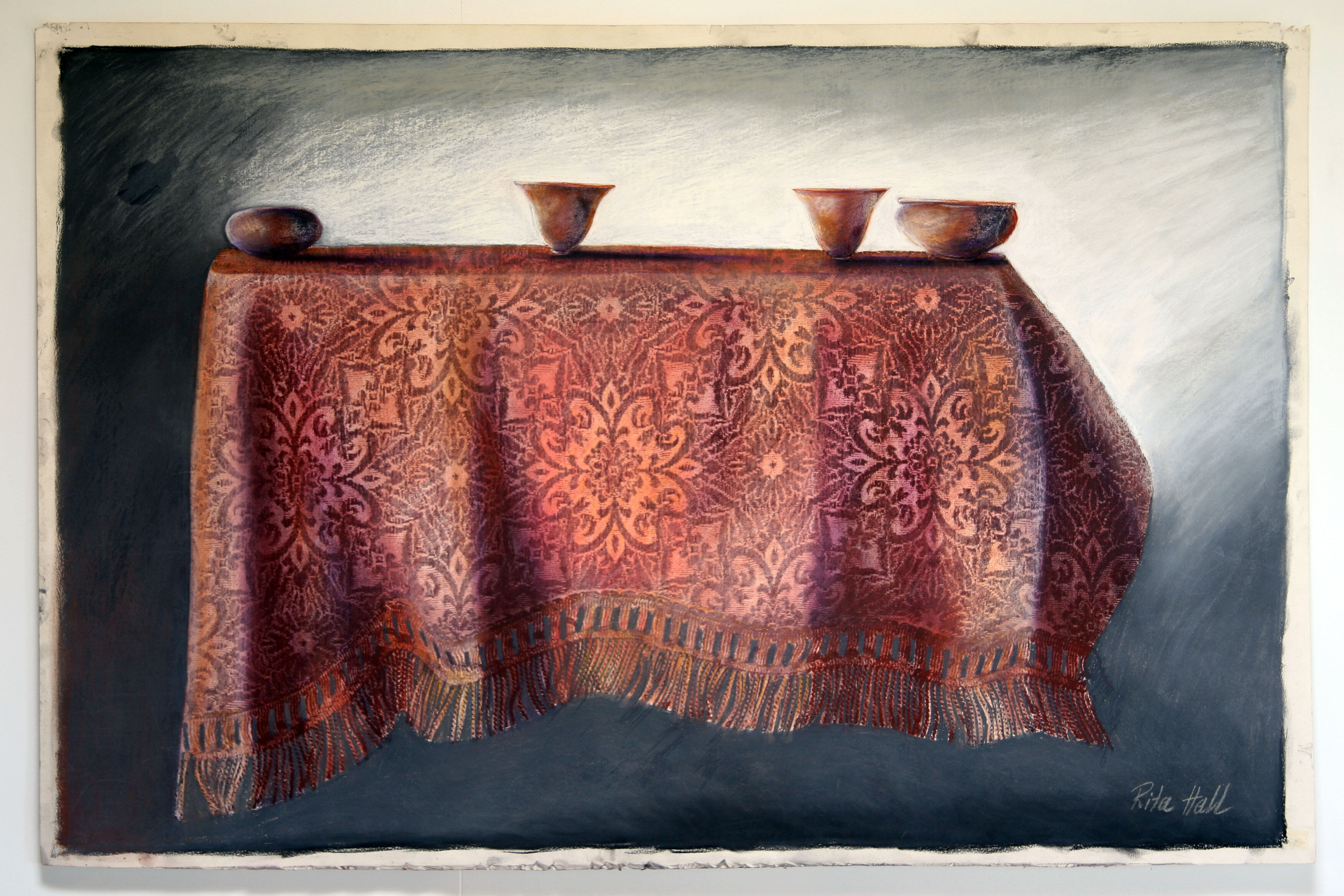 Table with four bowls 2000 75x100cm collograph pastel