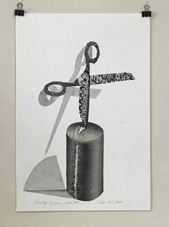 Dancing Scissors II 2020 Collograph Watercolour 56 x 37cm