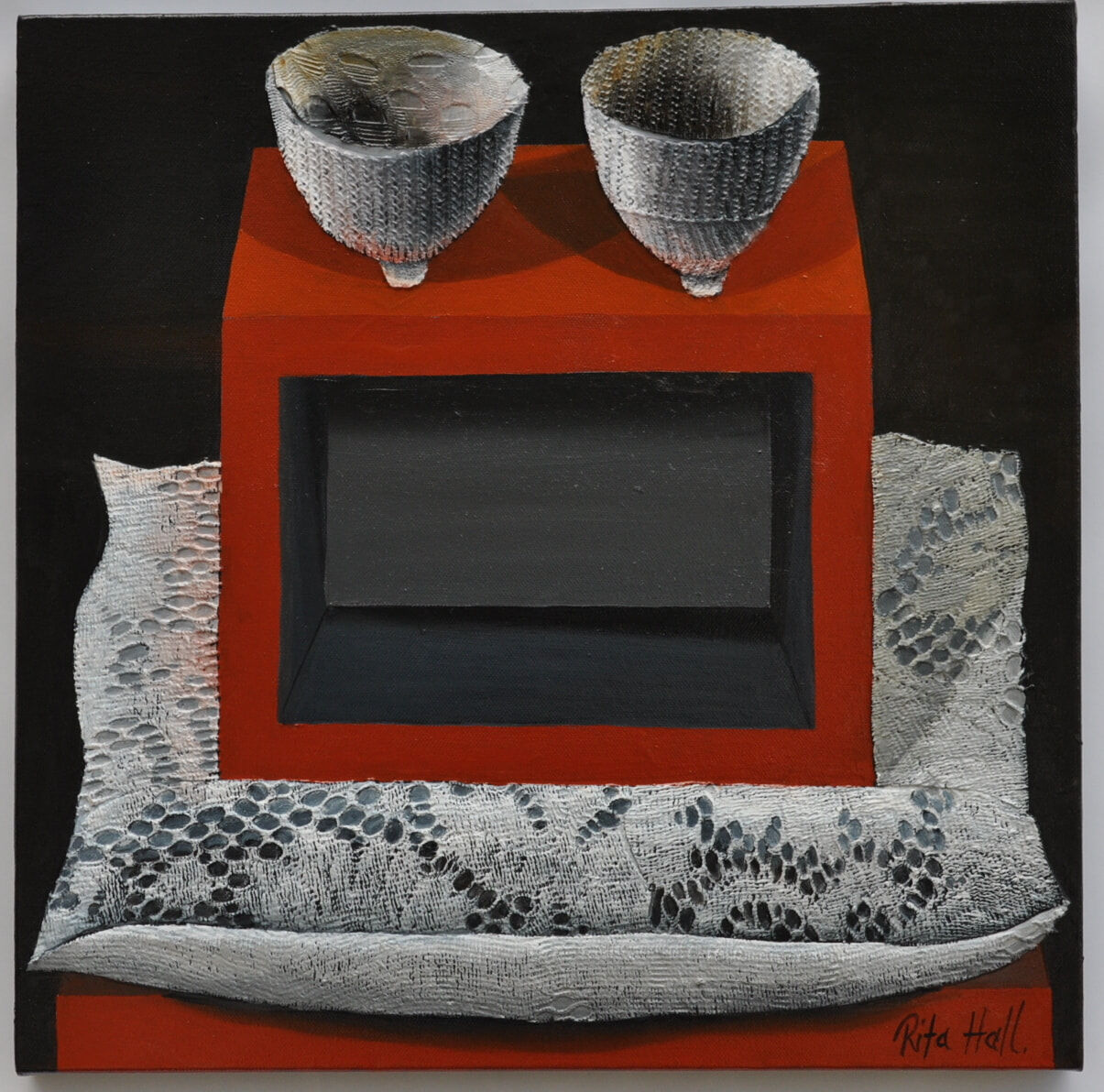 Our offerings-Silent clues Oil and Collage on Canvas 45 x 45cm
