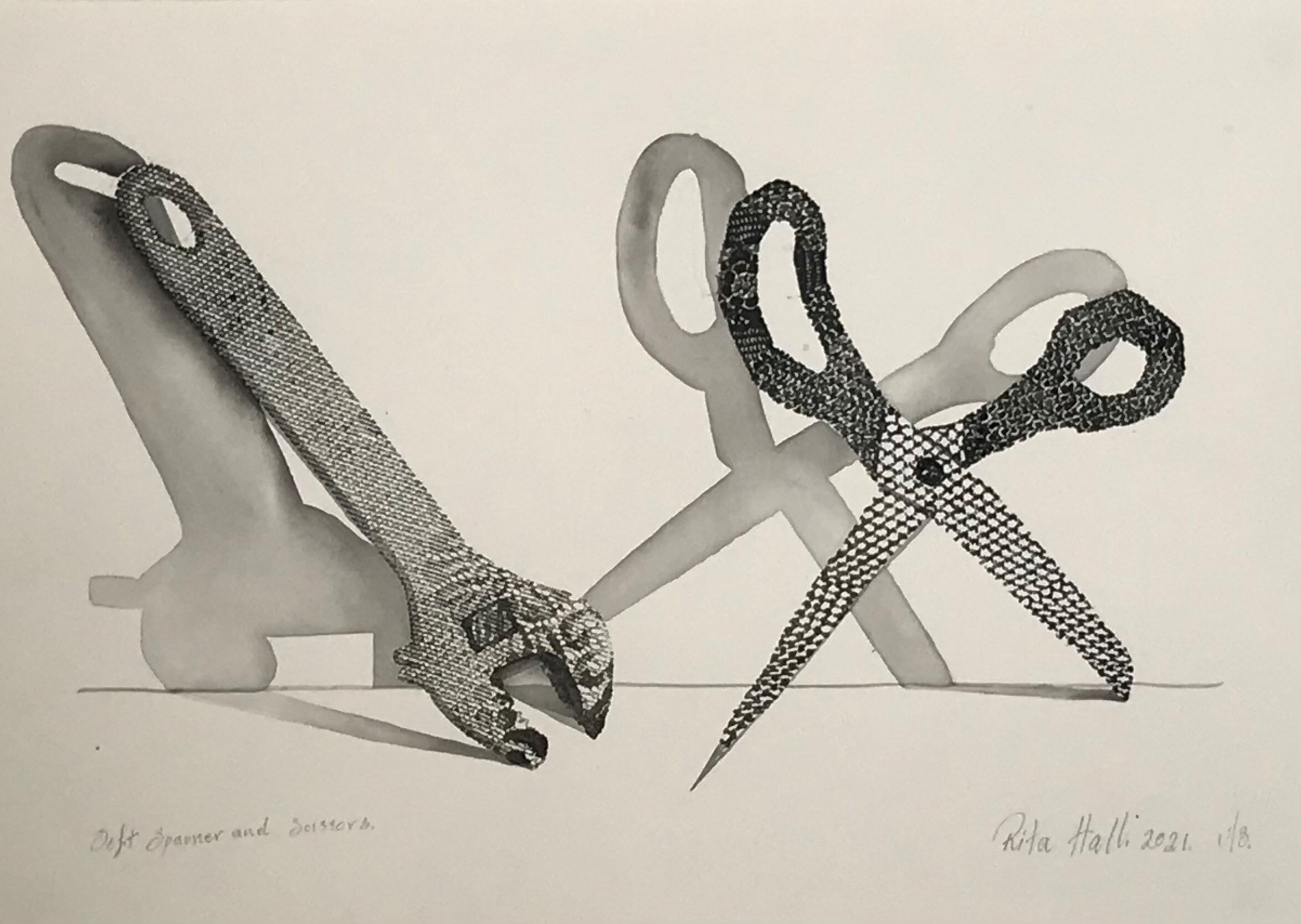 Soft spanner and Scissors 2021 38 x 56cm