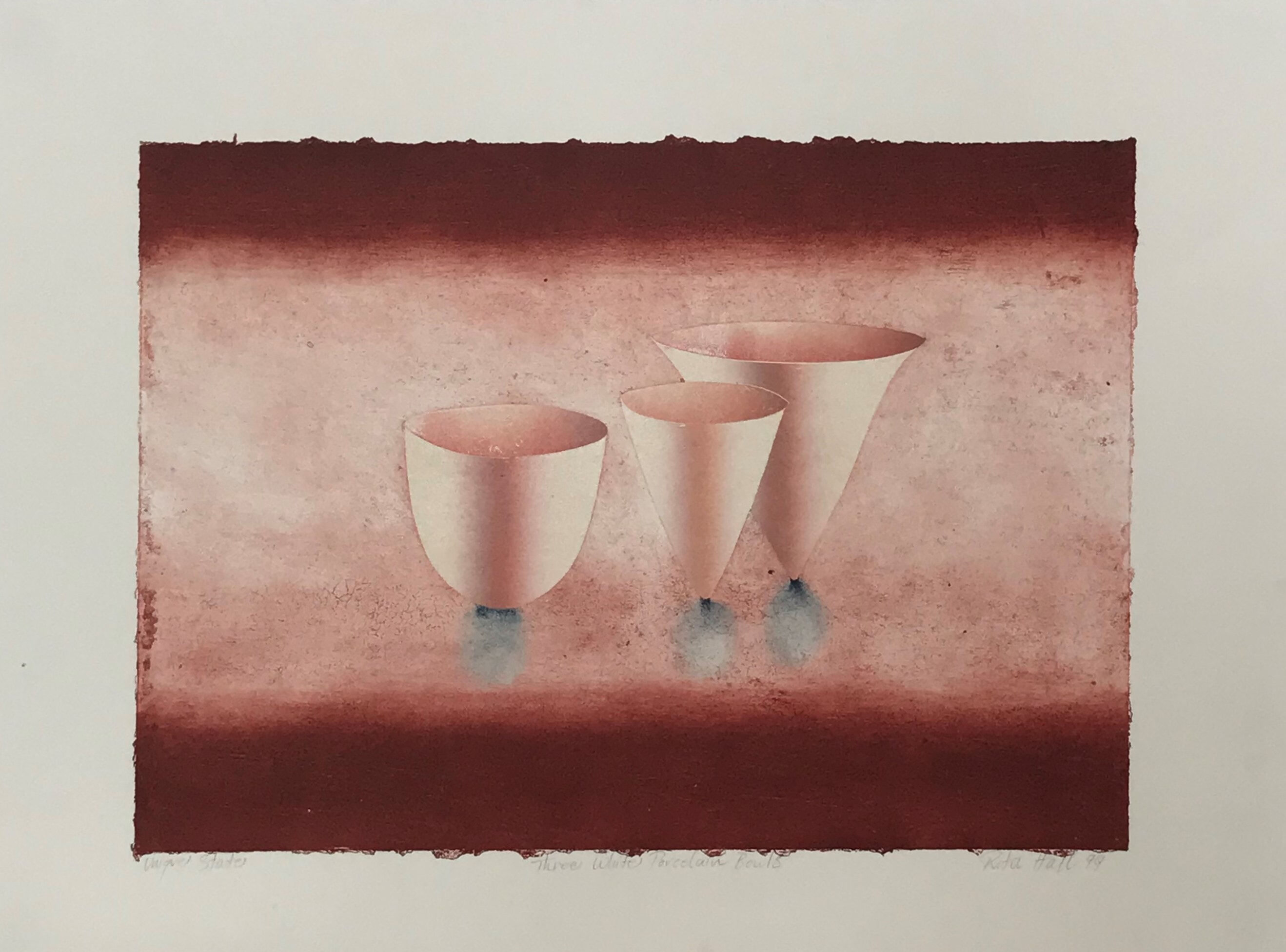 Three White Porcelain Bowls 1999 Collograph 56 x 76cm