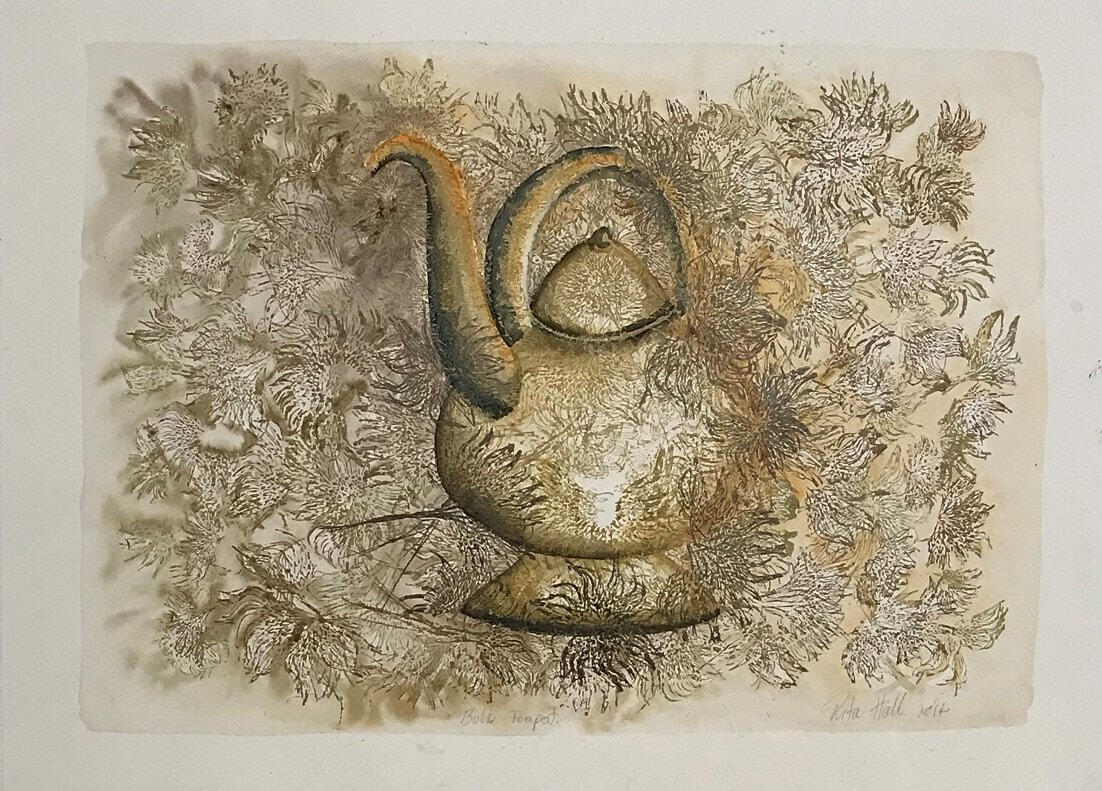 5. Bulb Tea Pot 2014 collograph & watercolor 56 x 76cm