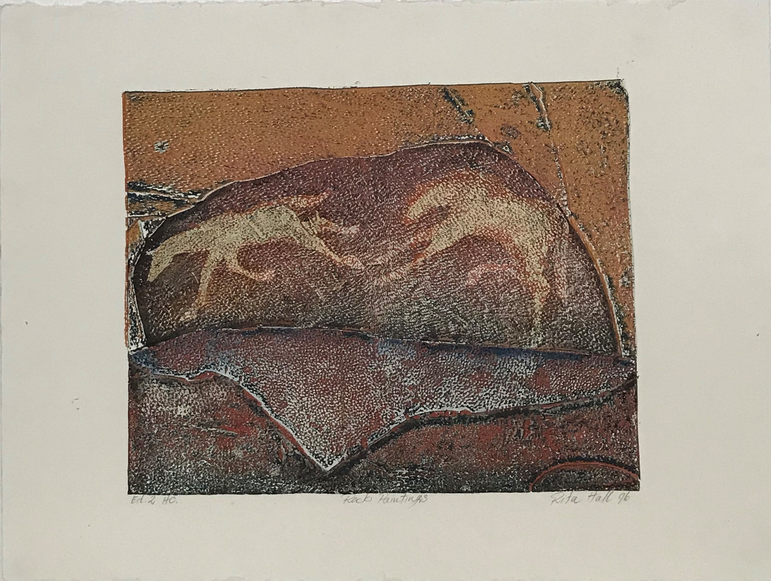 Rock Paitings 1996 Collograph and Watercolour 56 x 76cm