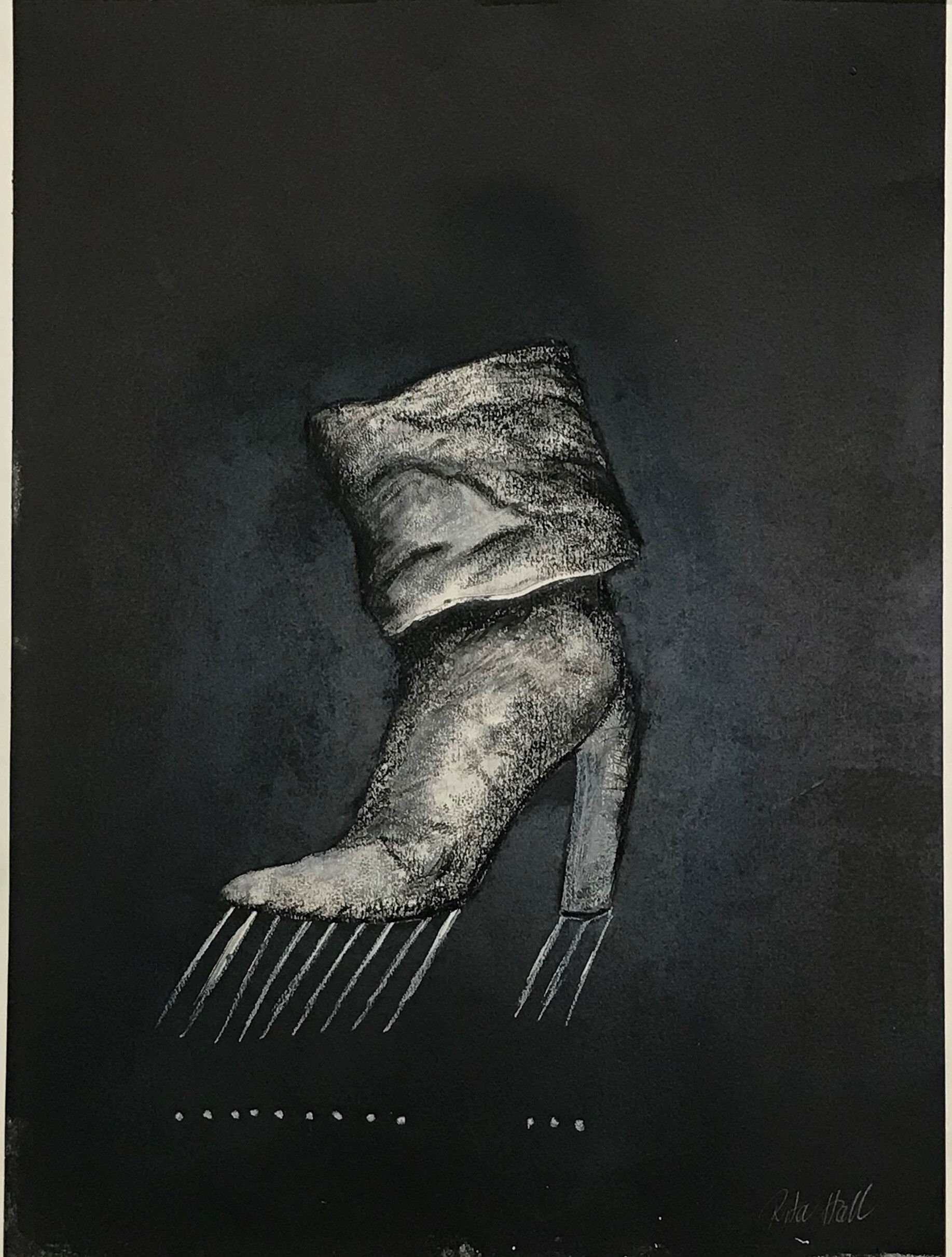 Untitled Fold Down Boots 1998 Collograph Pastel  76 x 58cm