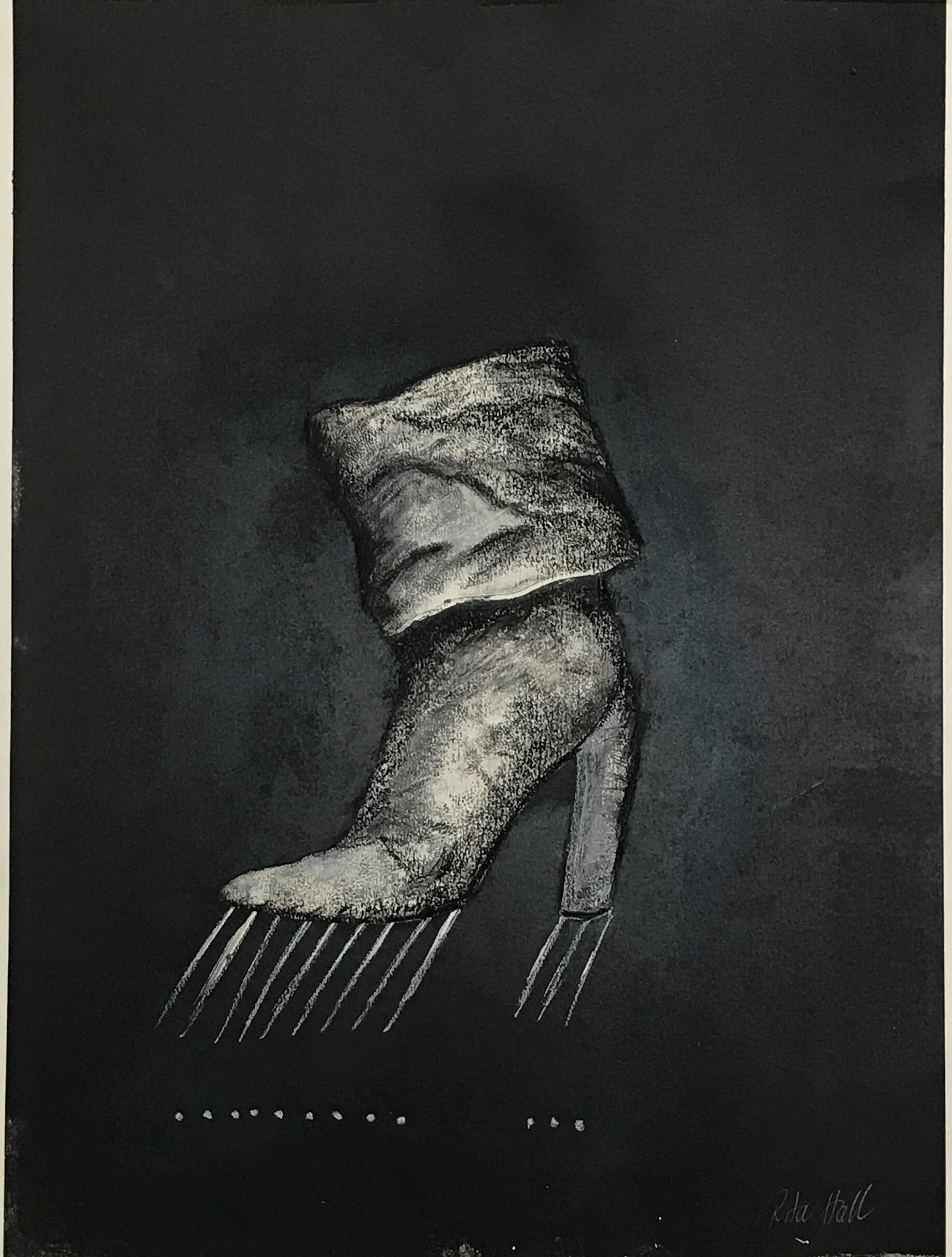 Untitled Fold Down Boots 1998 Collograph Pastel  76 x 58cm