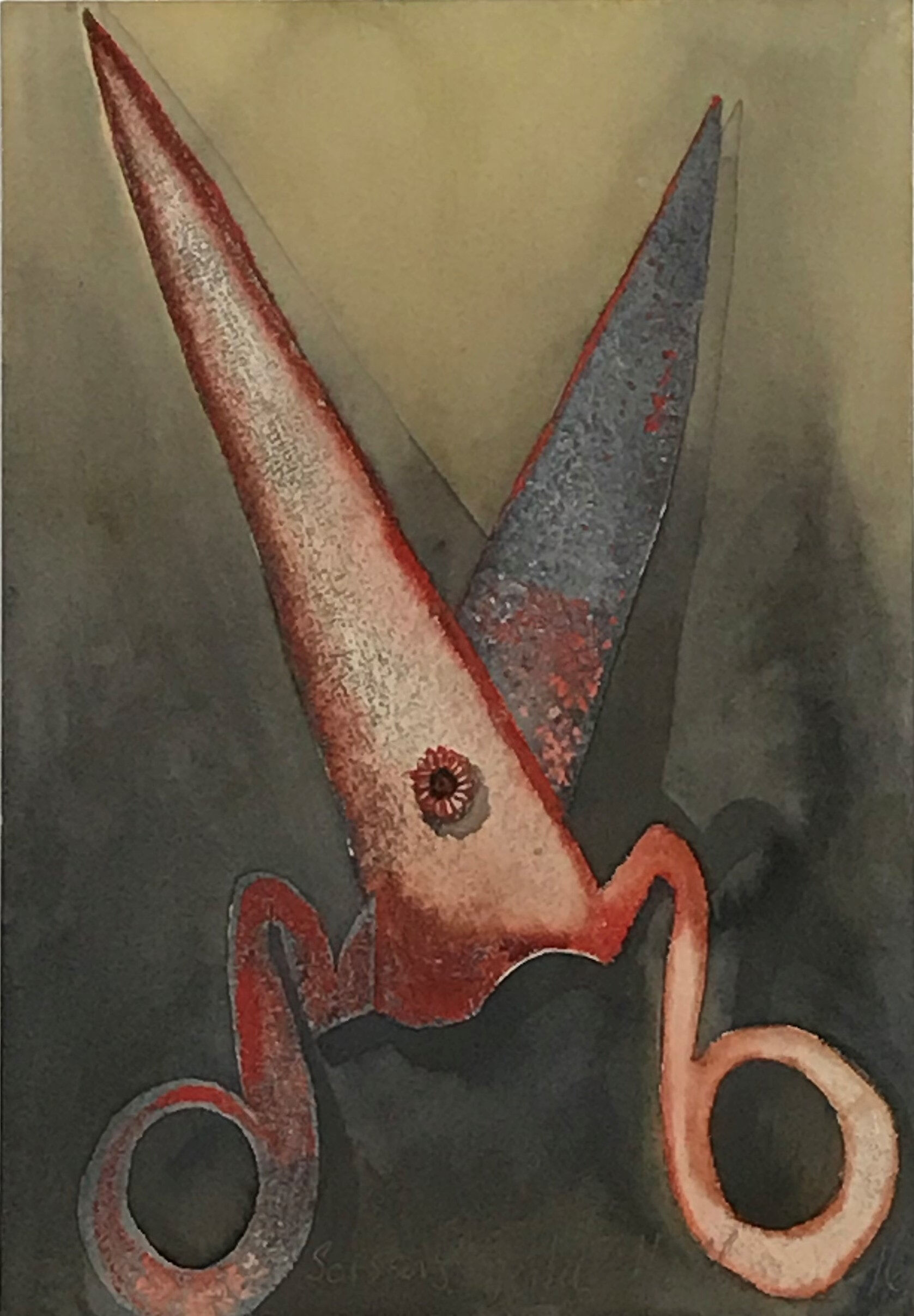 Scissors 1996 Collograph and Gouache 43 x 28cm