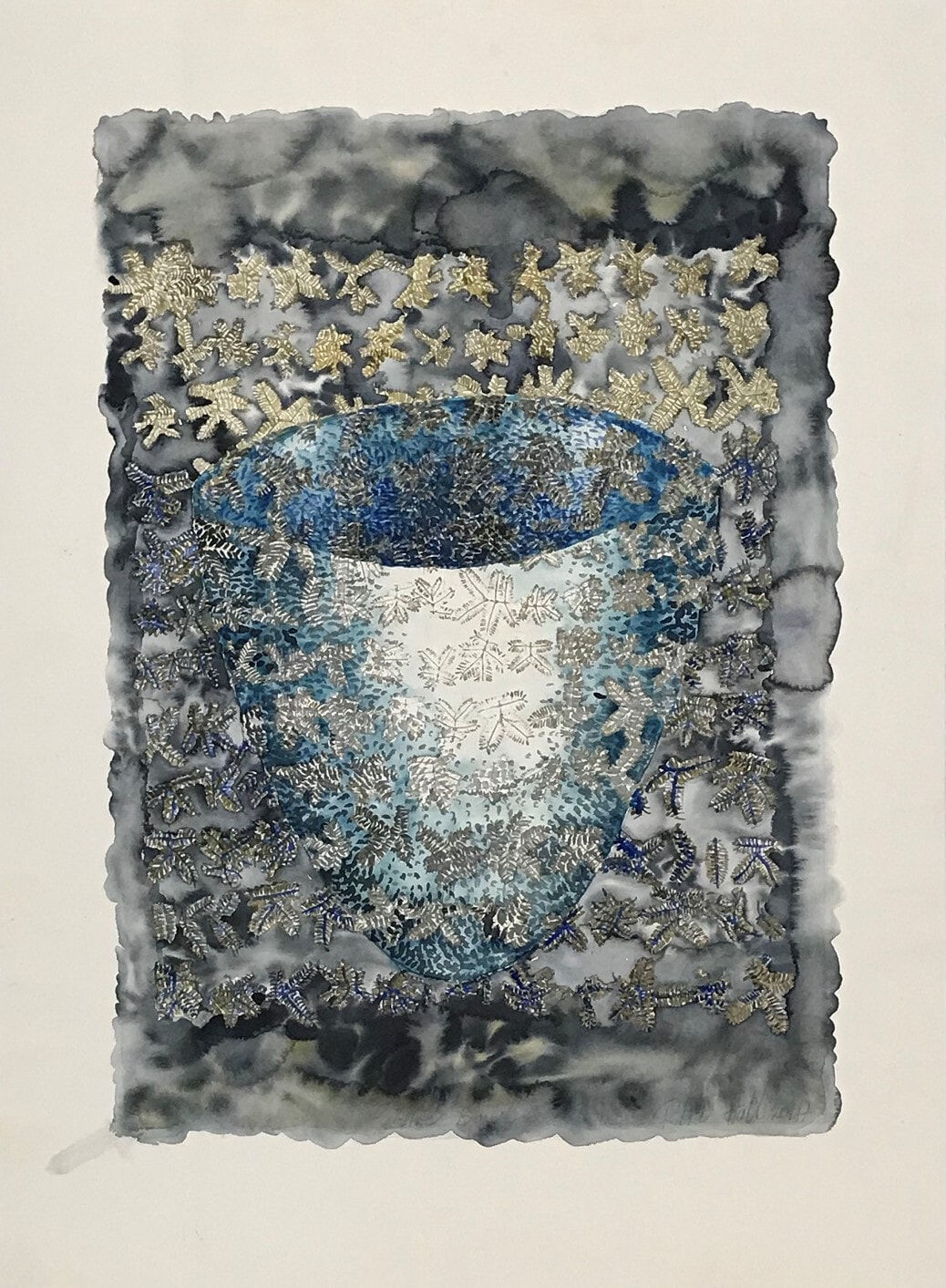 7. Blue Bowl 2014 collograph & watercolor 76 x 56cm