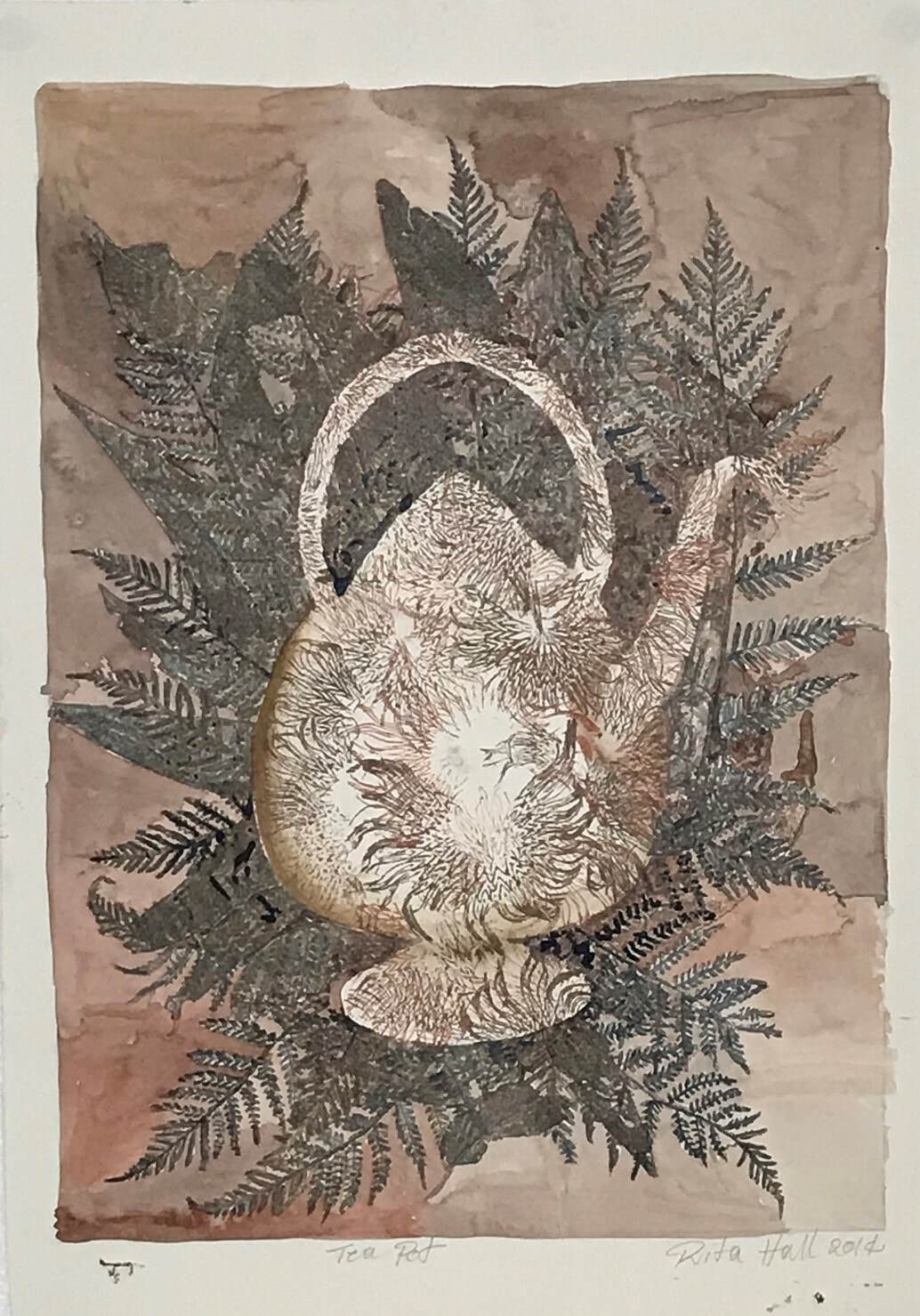 8. Tea Pot 2014 collograph & watercolor 56 x 37