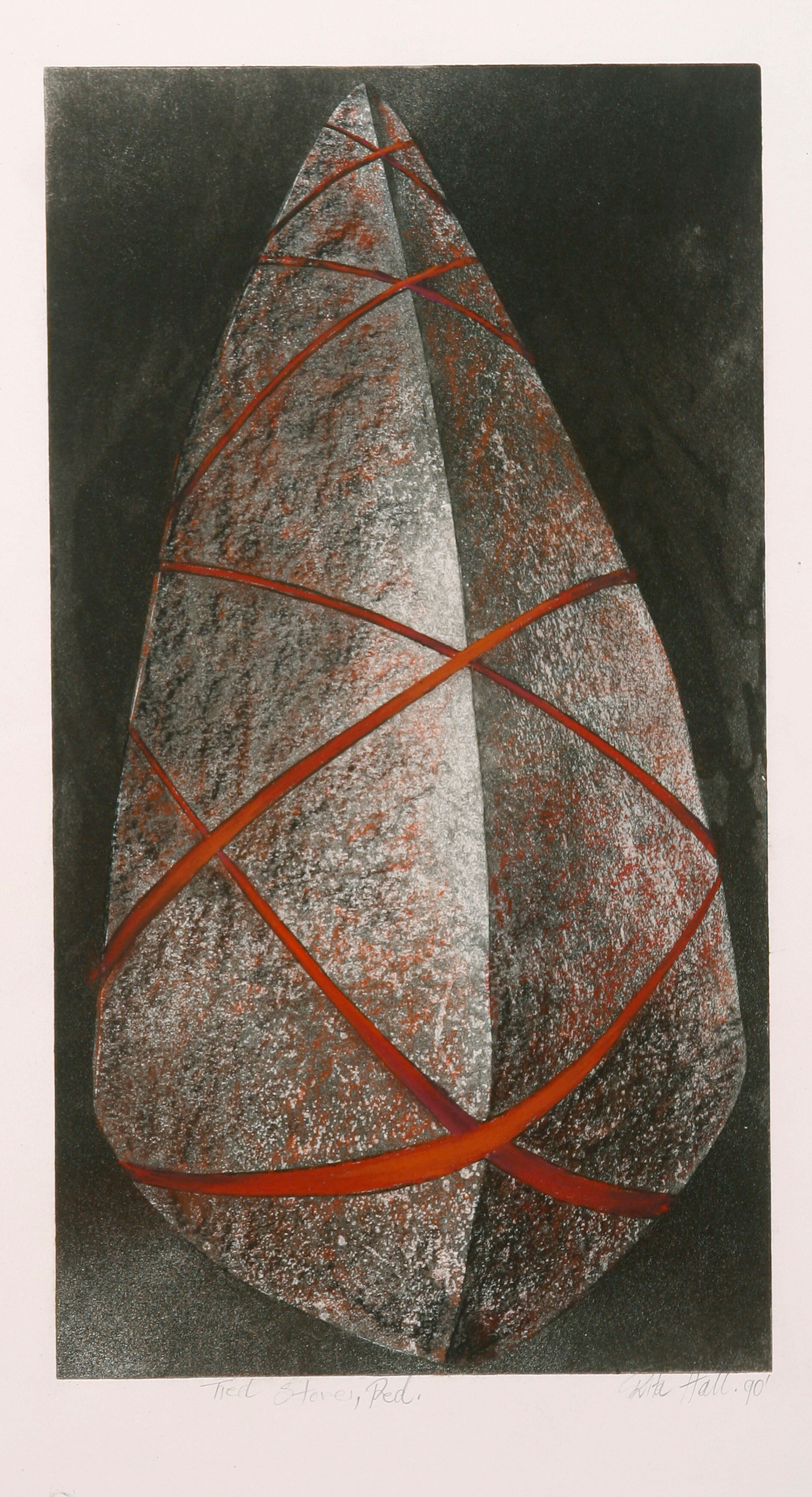 Tied Red Stone 1990 Etching and gouache 59x32cm