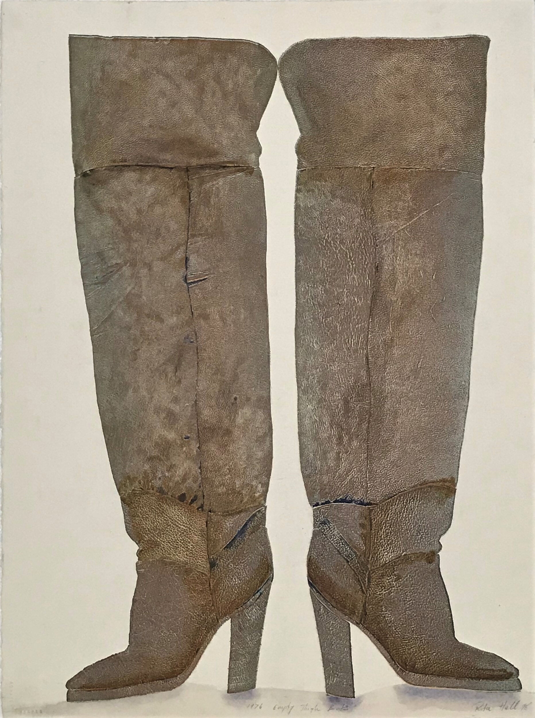 1976 Empty Thigh Boots 1998 Collograph and Watercolour 76 x 56cm