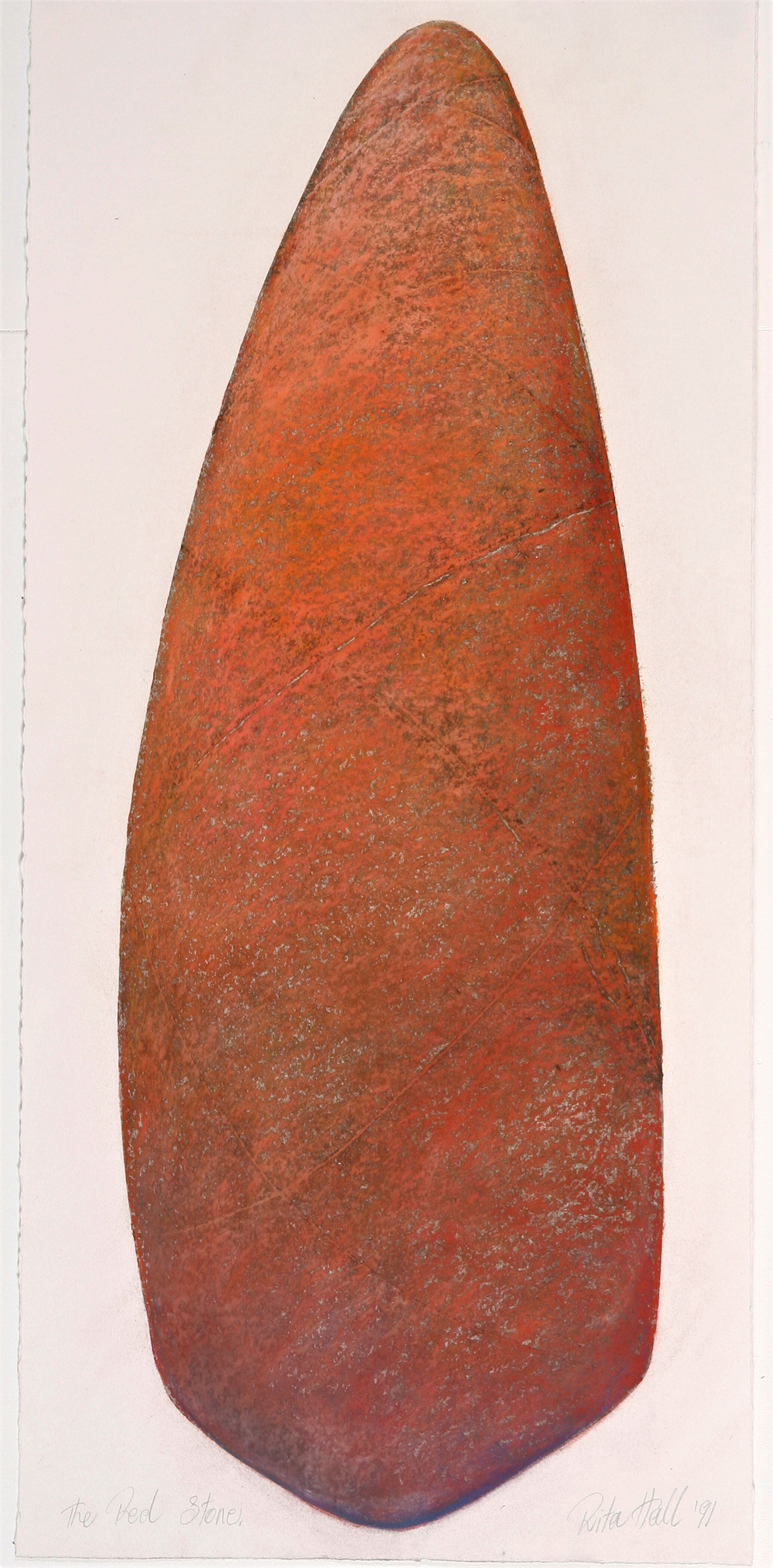 The Red Stone 1990 Collograph and pastel 76x35cm SOLD