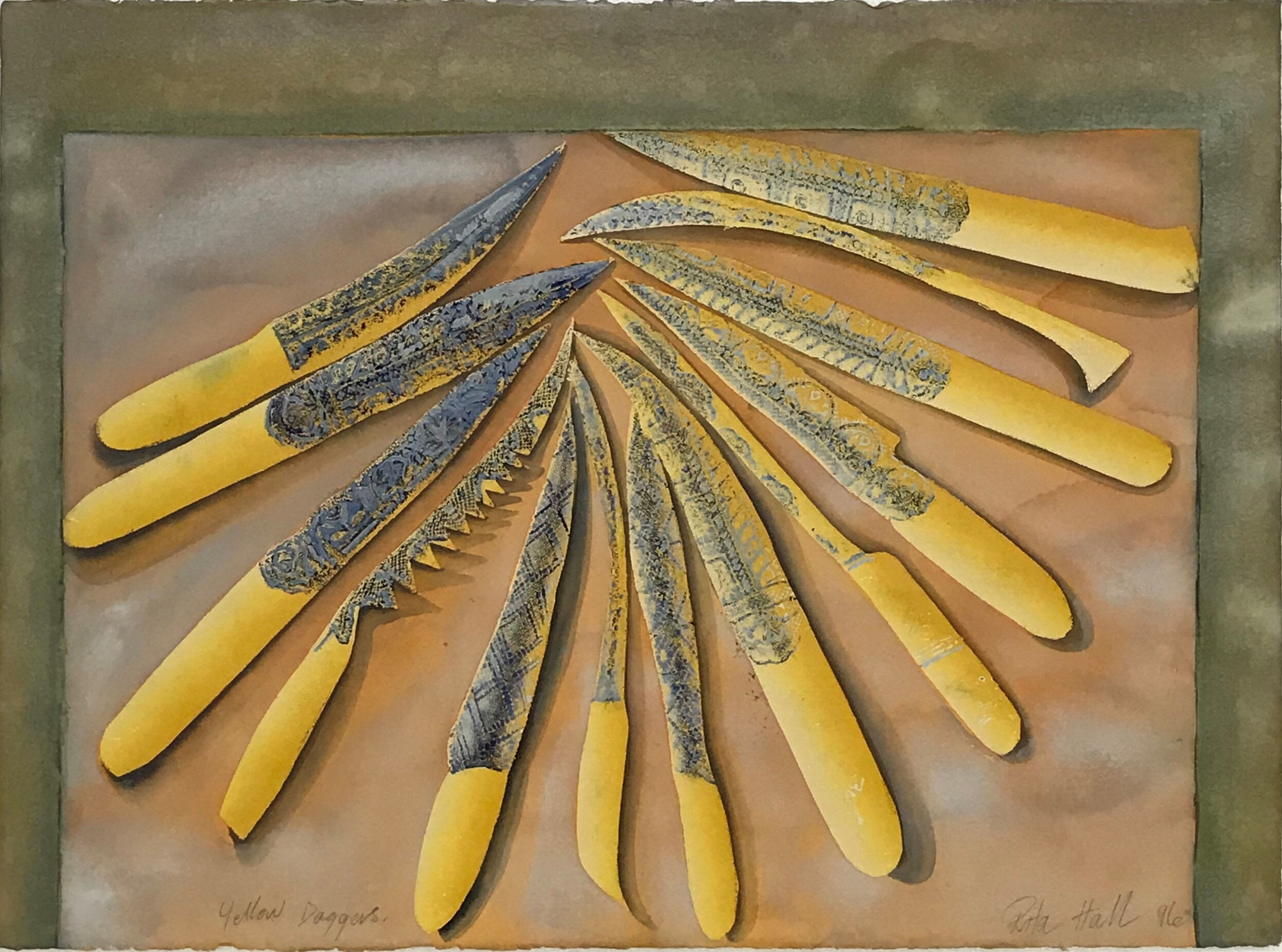 Yellow Daggers 1996 Collograph and Gouache 56 x 76cm