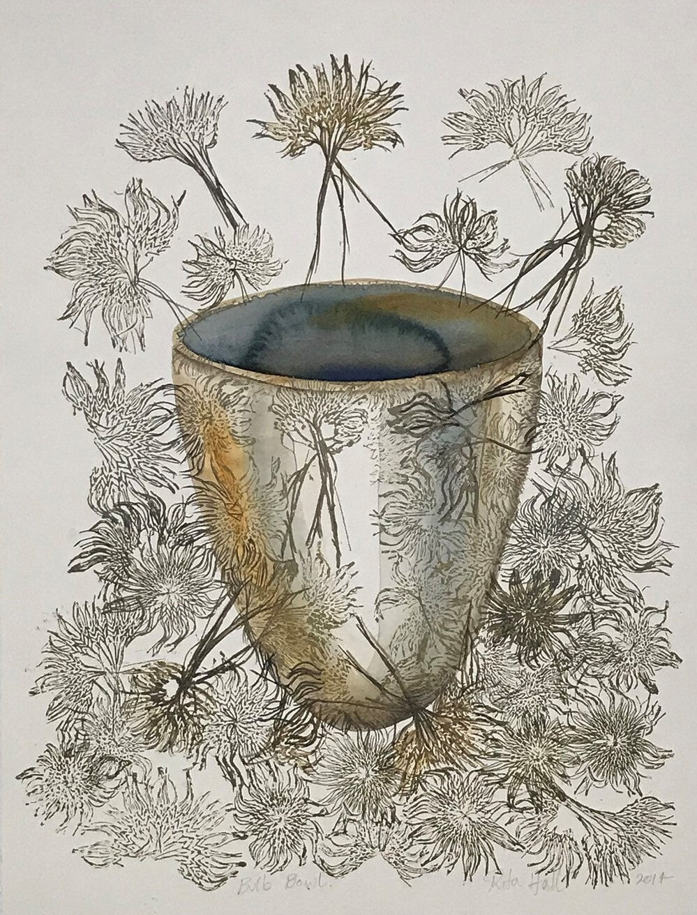 4. Bulb Bowl 2014 collograph & watercolor 76 x 56cm