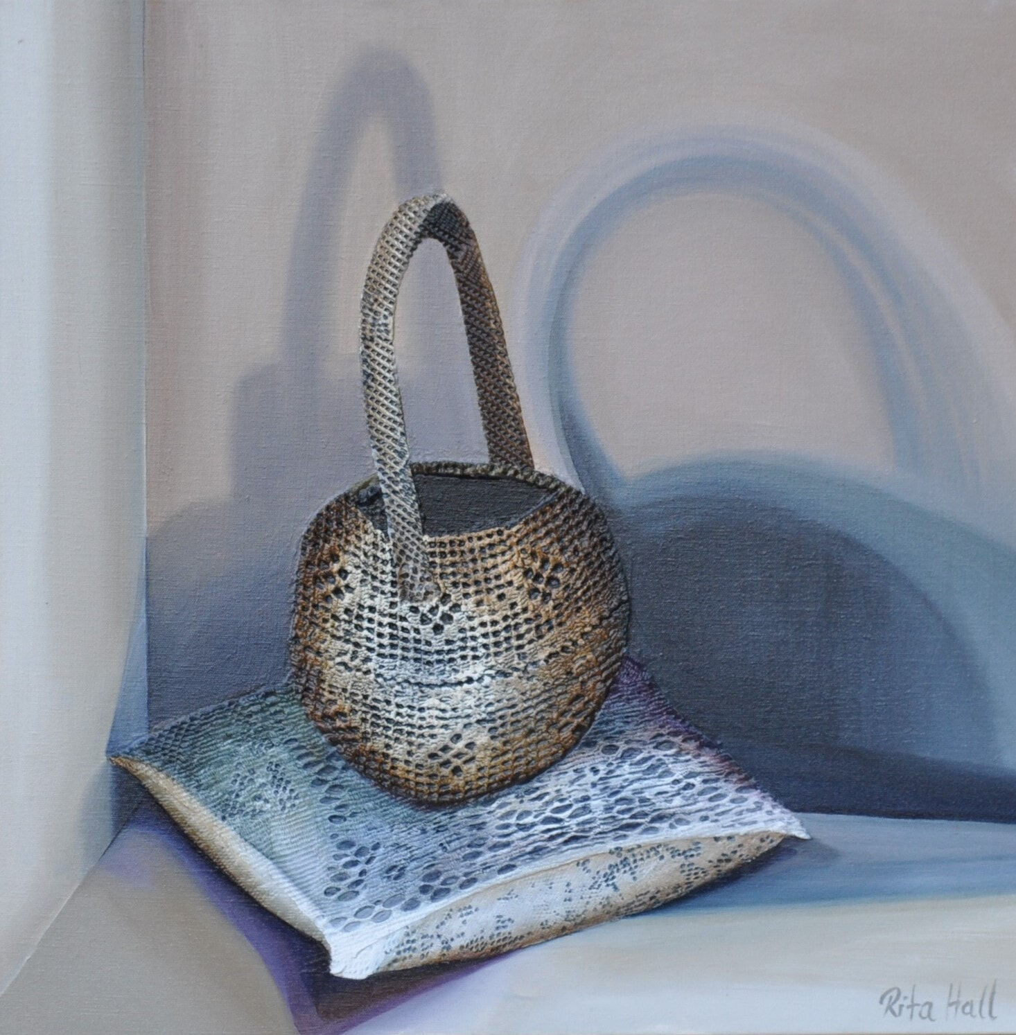 8. Basket Oil and Collage on Canvas 61 x 61cm