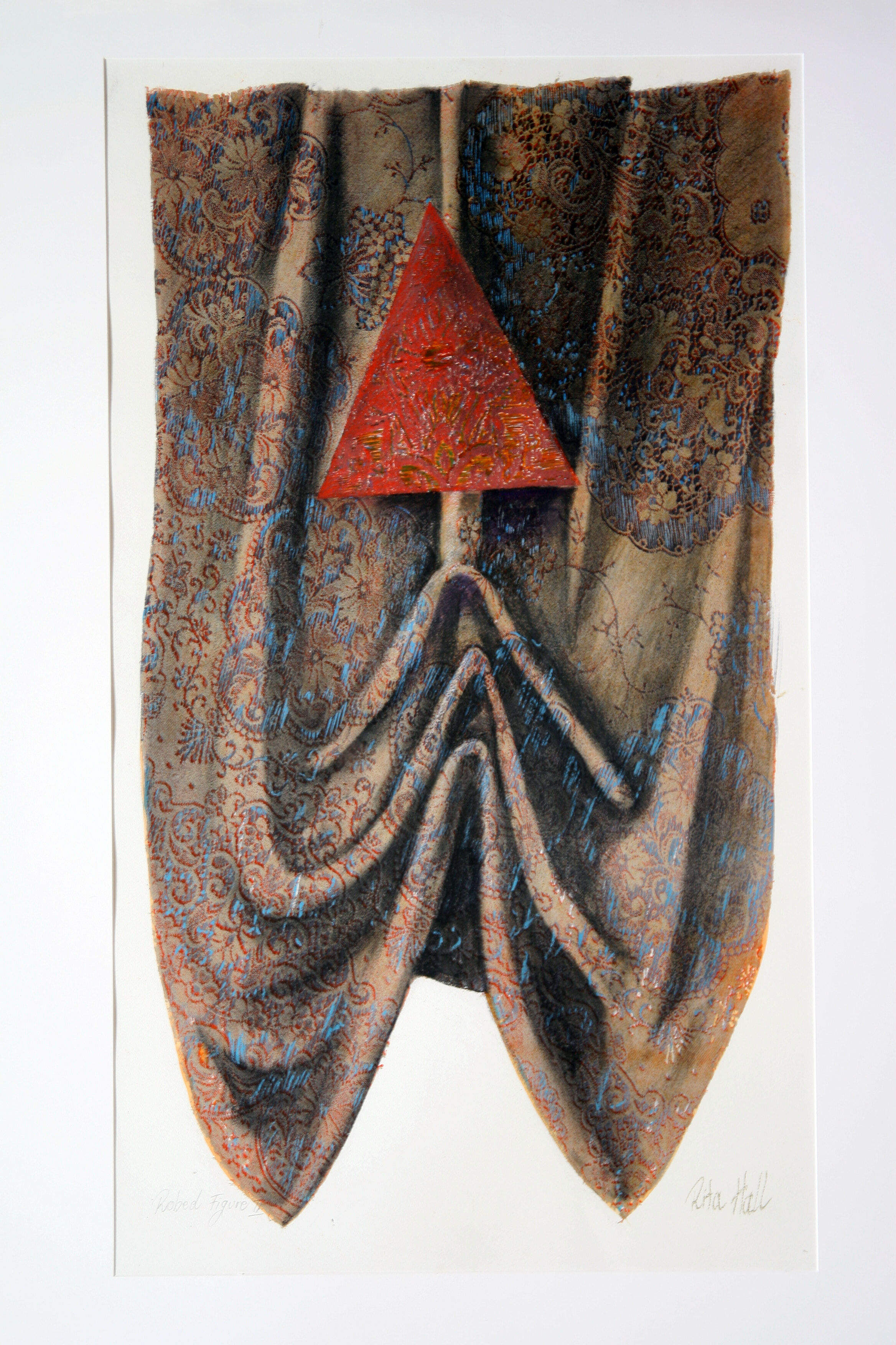 Robed figure II 2002 98x58cm collograph gouache & pastel