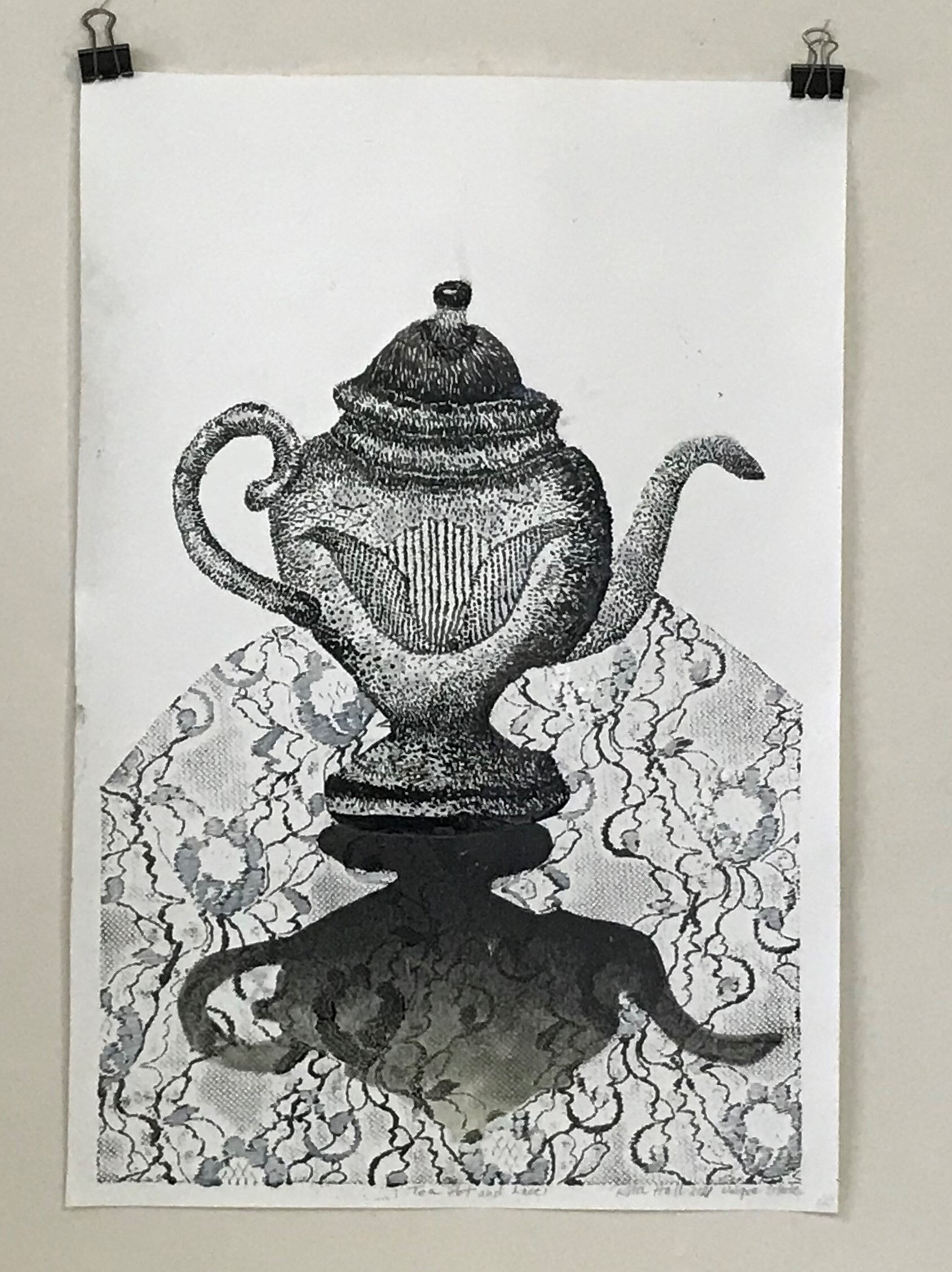 Tea Pot IV 2021 Hand Painted Collograph 56 x 37cm