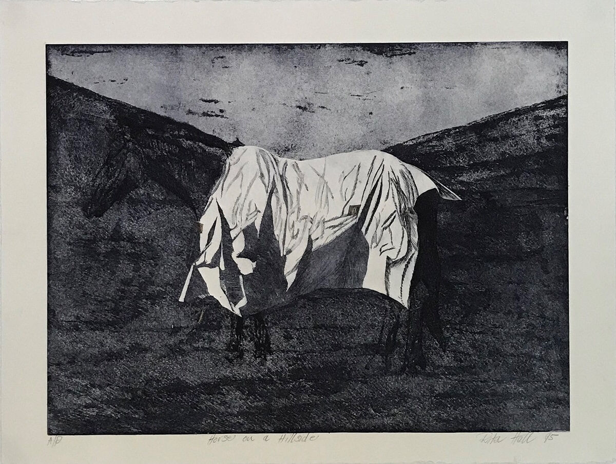 Horse on a Hillside AP  1995 Etching Blue Ink 56 x 76cm