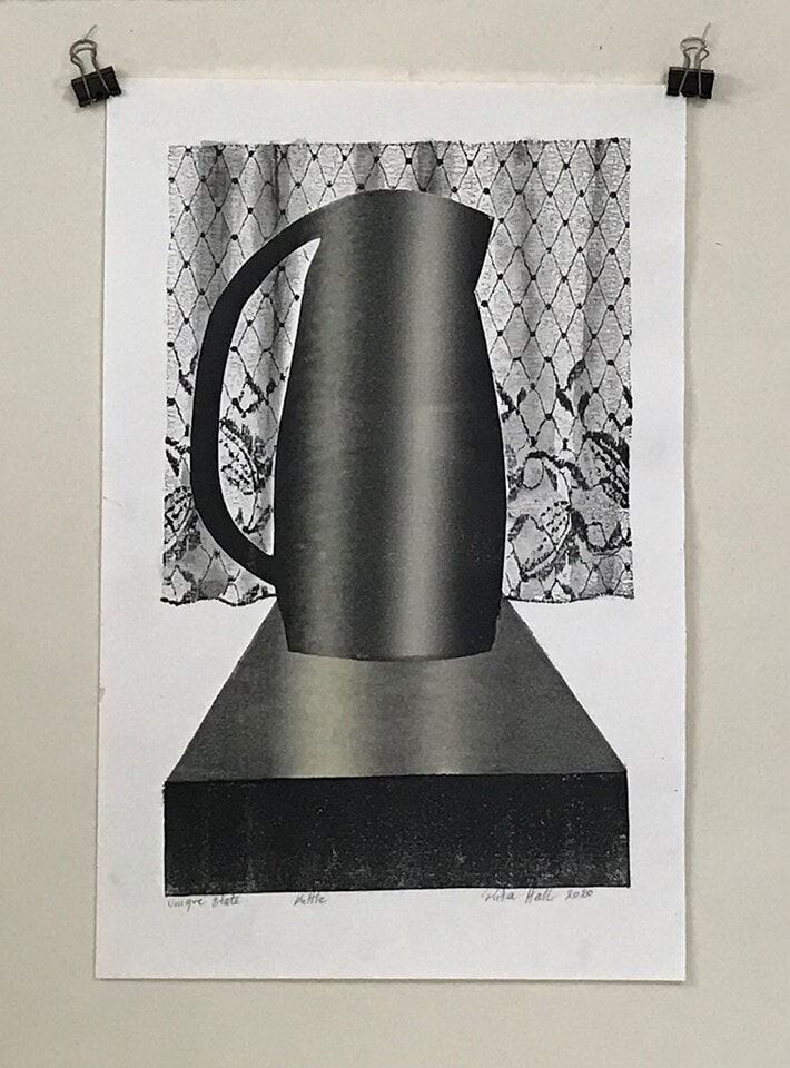 Kettle II 2020 Collograph Watercolour 51 x 33cm