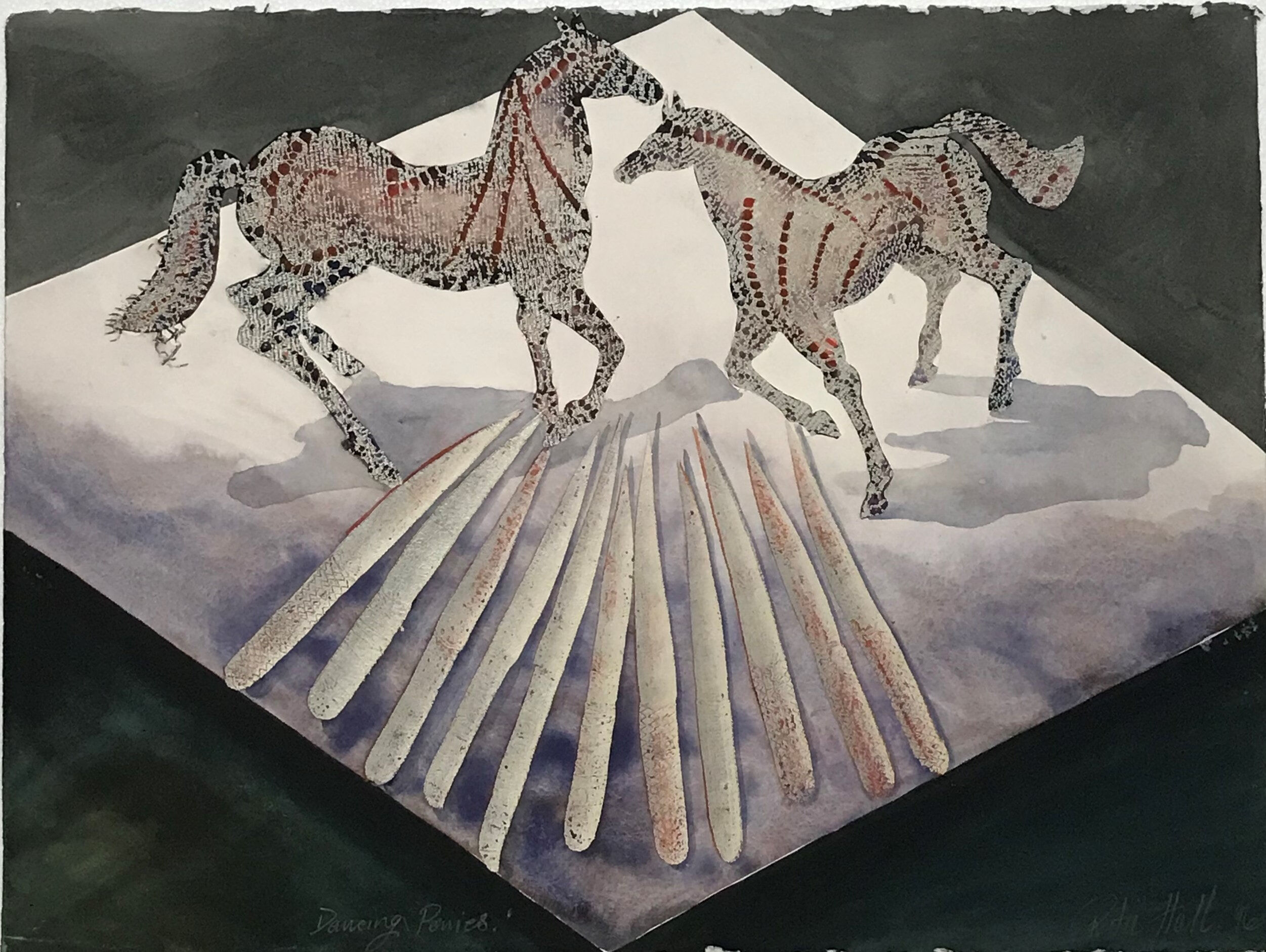 Dancing Ponies 1996 Collograph and Gouache 56 x 76cm