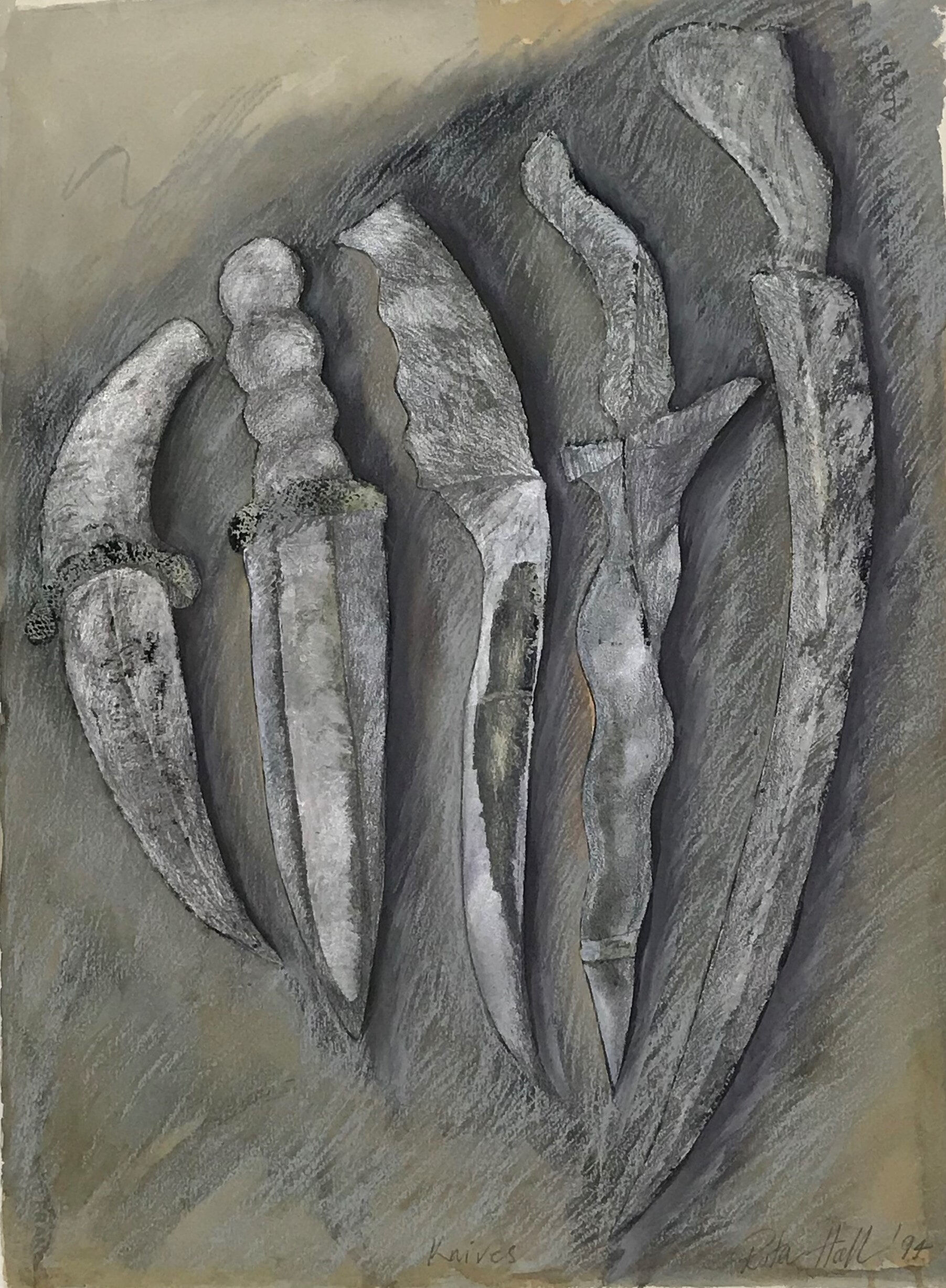 Knives 1994 Collograph, Gouache and Graphite 76 x 56cm