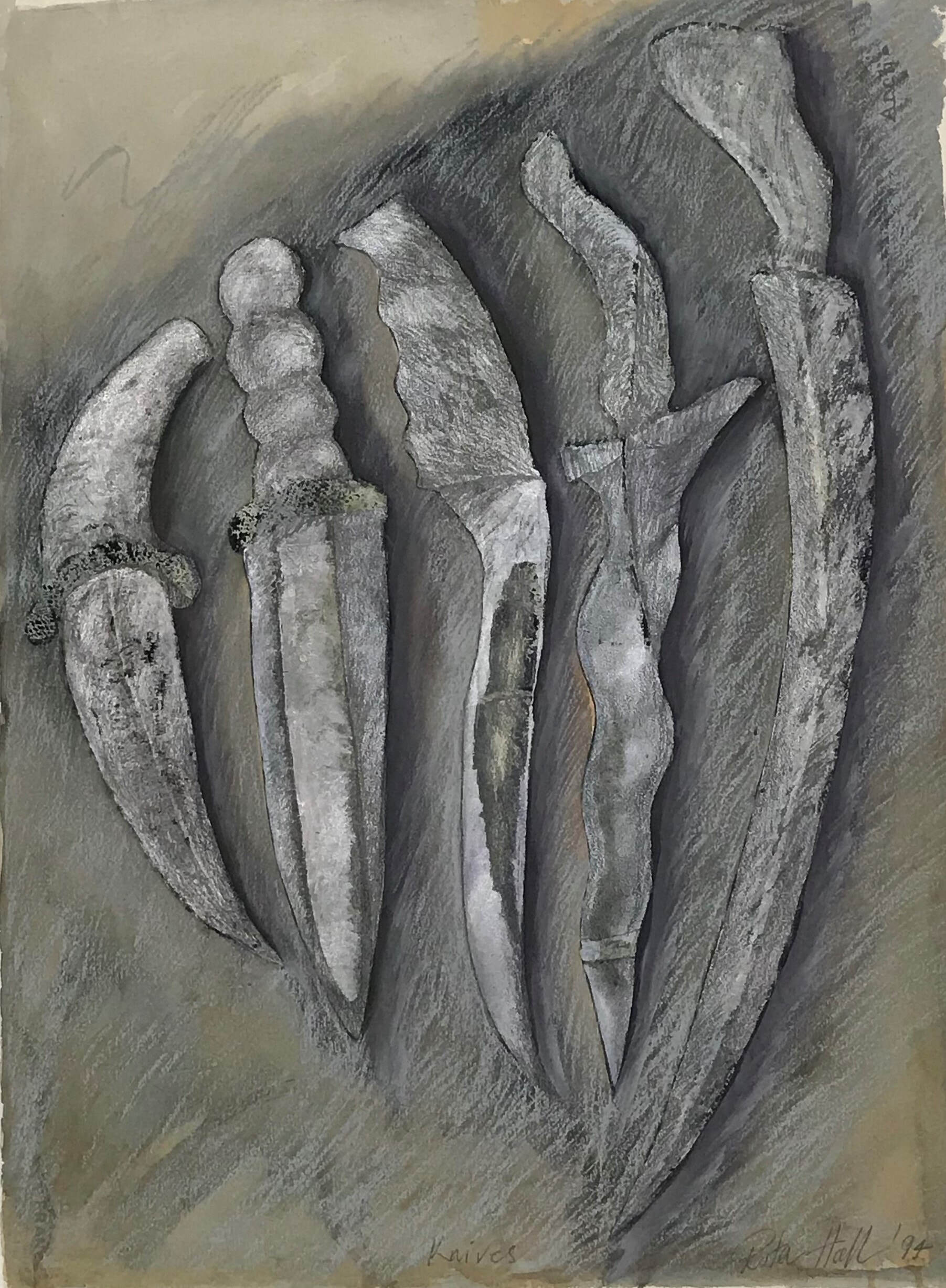 Knives 1994 Collograph, Gouache and Graphite 76 x 56cm