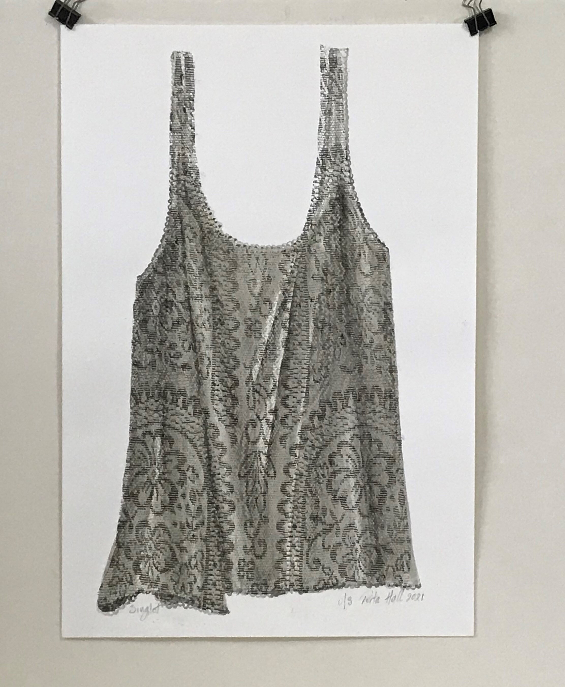 Singlet II 2021 Collograph Watercolour  56cm x 37cm