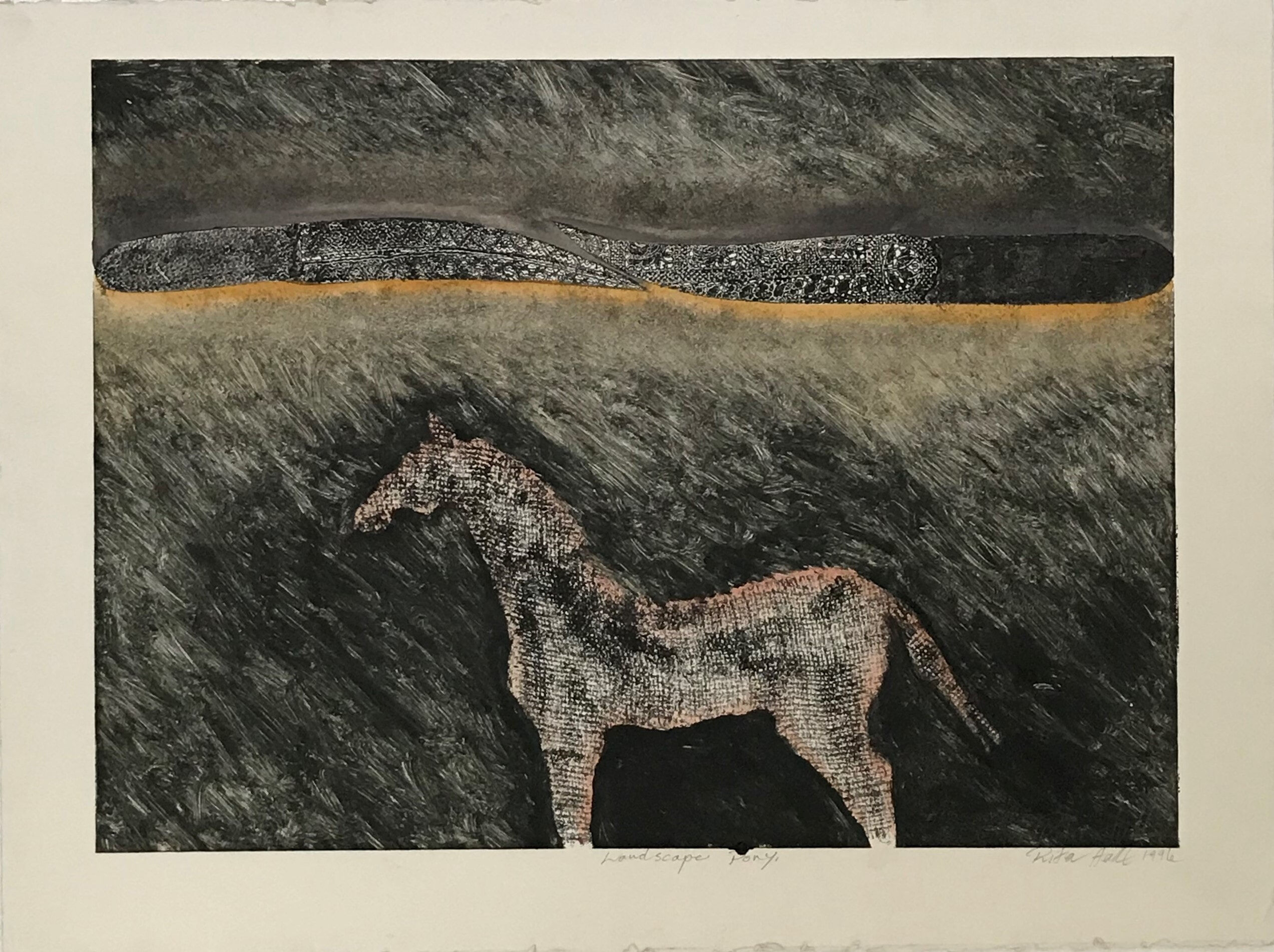 Landscape Pony 1996 Collograph and Watercolour 56 x 76cm
