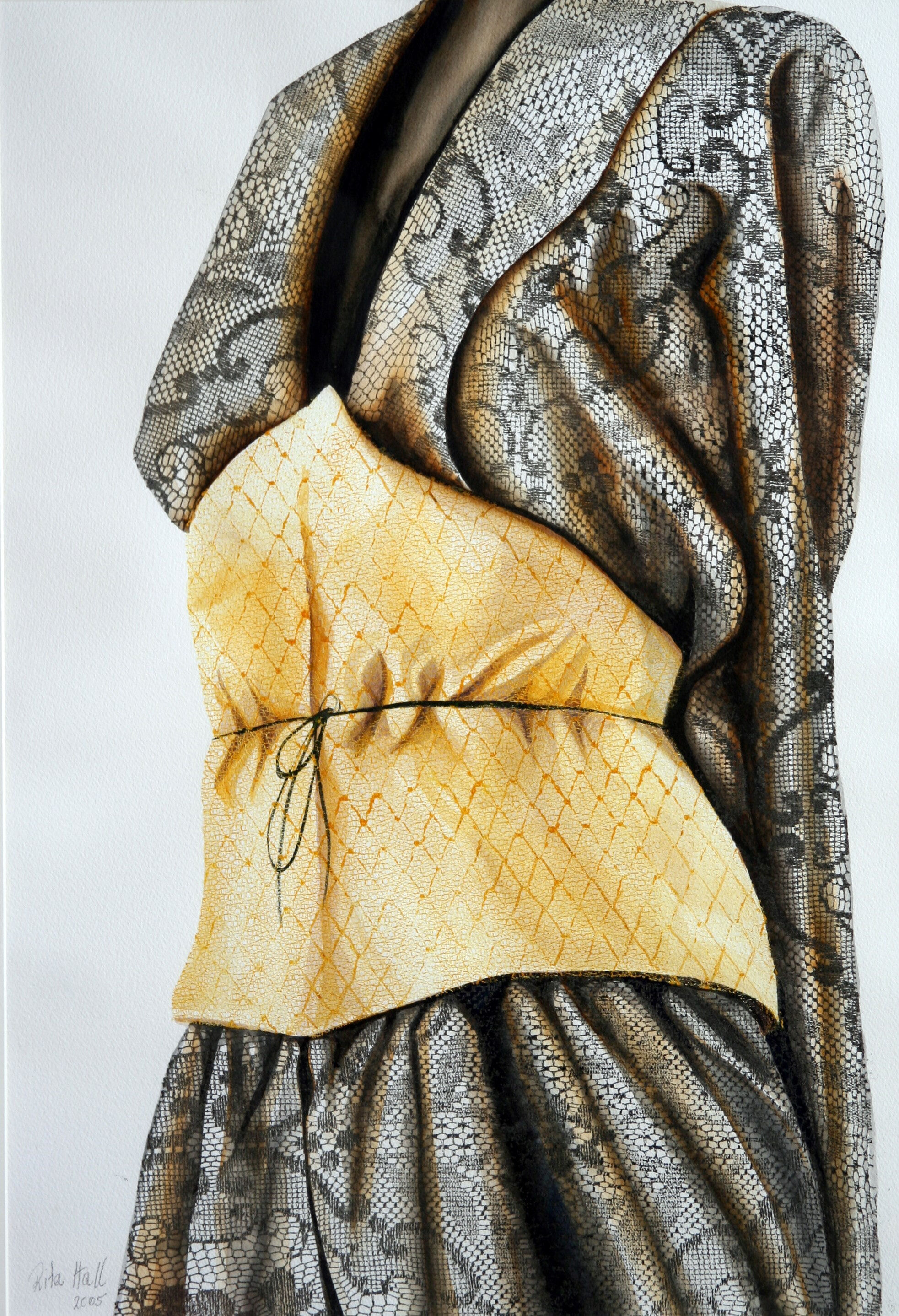 Yellow waist 2005 85x56cm collograph watercolour