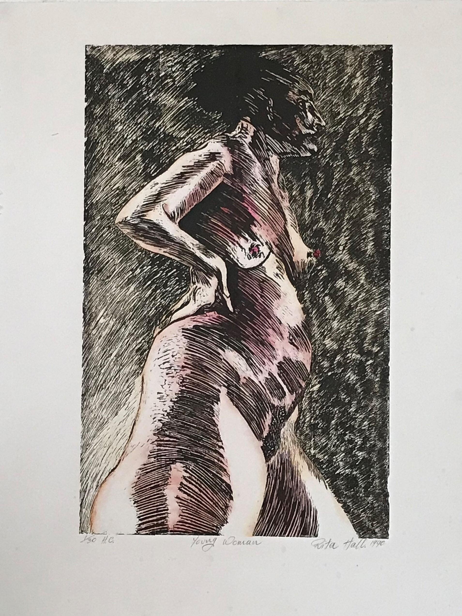Young Woman 1990 Hand coloured Woodcut 76 x 57.5cm