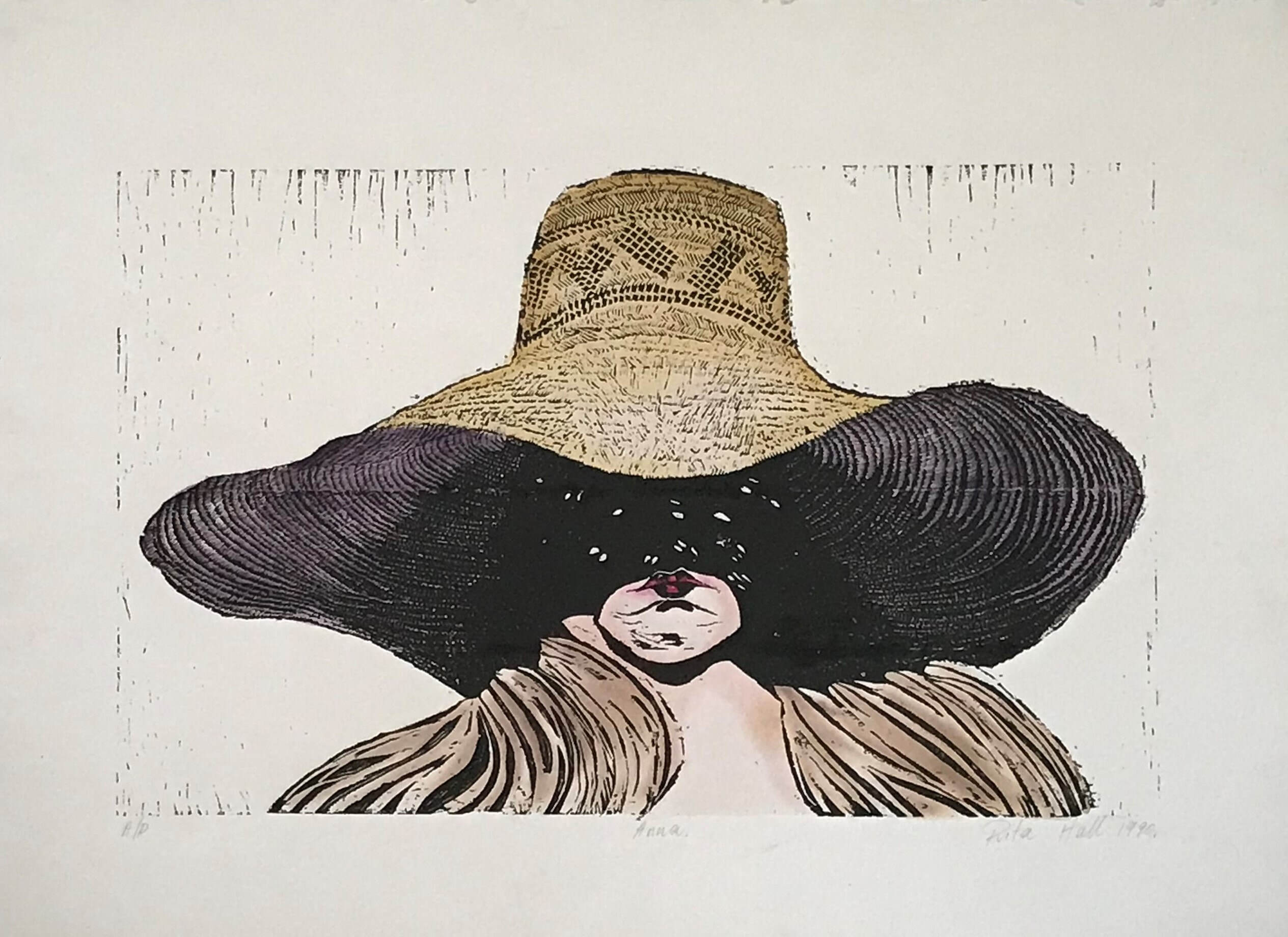 Anna 1990 Hand coloured Wood Cut 57 x 76cm