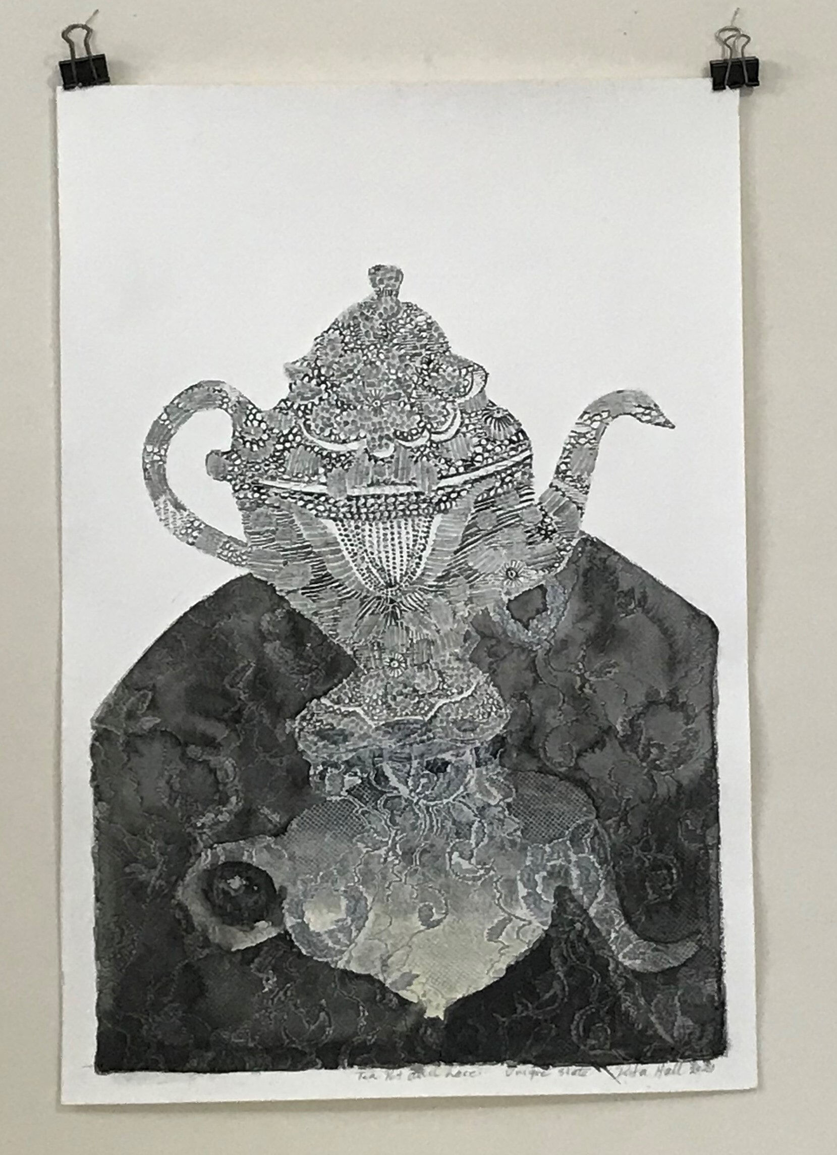 Tea Pot III 2021 Hand Painted Collograph 56 x 37cm