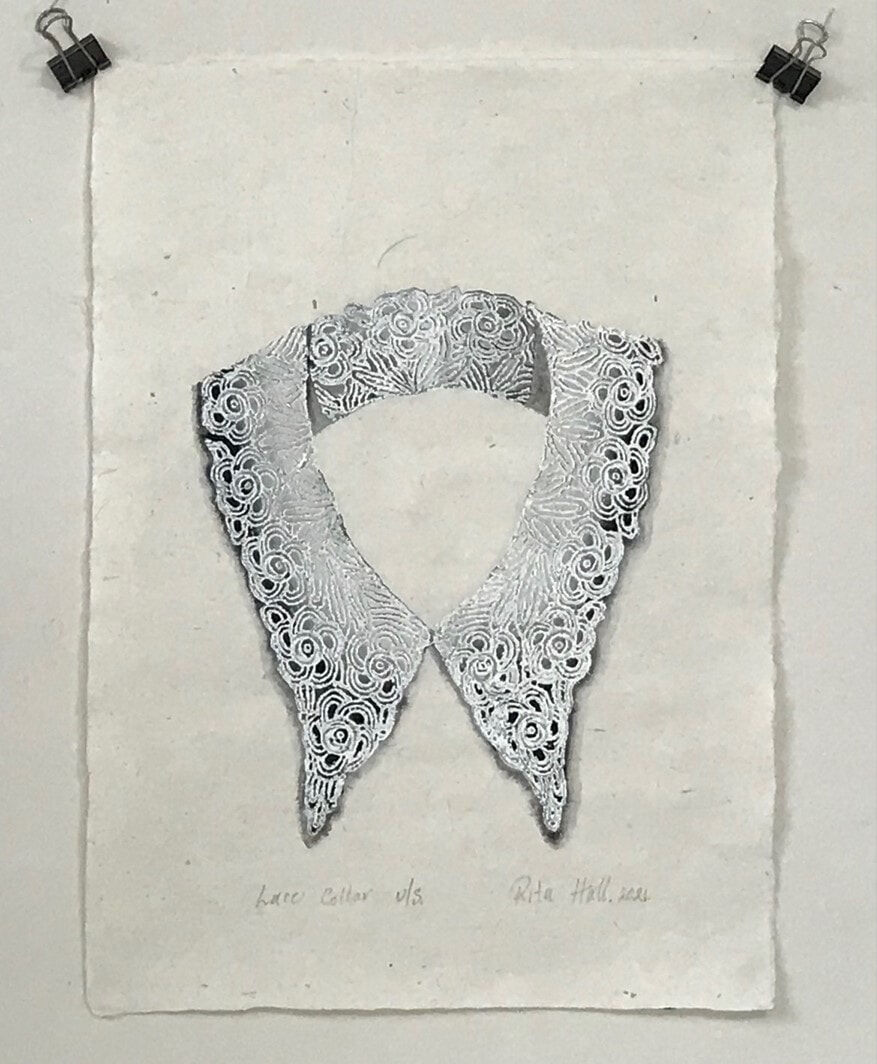 Lace Collar 2021 IV Collograph Watercolour on Mulberry Paper 39 x 30cm