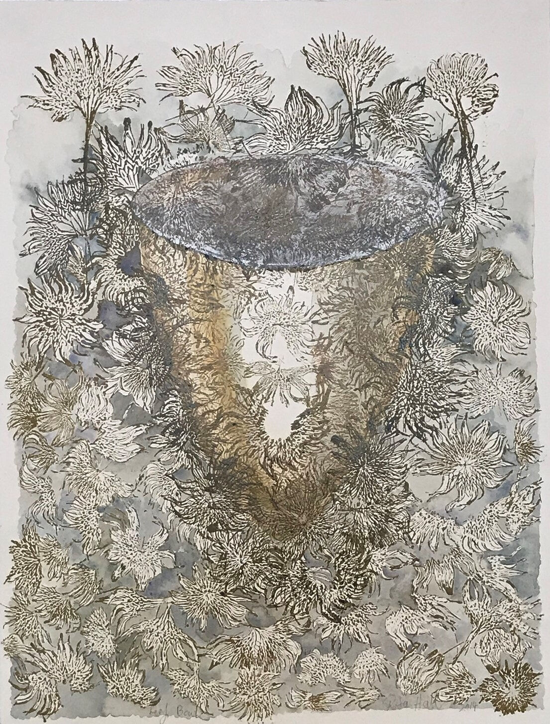 1. Leaf Bowl 2014 collograph & watercolour 76 x 56cm